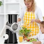 Ourokhome Rotary Cheese Grater Hand Crank, Kitchen Shredder Speed Mandolin Slicer Nuts Grinder with Handle and Drum Blades for Cheese, Vegetable, Walnut, Chocolate, Potato, Carrot, 3 Blades, Black - Image 8