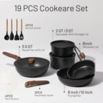 CAROTE 19pcs Pots and Pans Non Stick, Cookware Sets Detachable Handle, Induction Kitchen Pots and Pans,NonStick Cooking Set, Oven/Dishwasher/Fridge Safe, Space Saving - Image 4